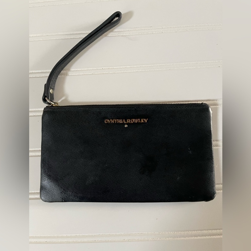 Cynthia Rowley Navy Blue Leather Wristlet Wallet 9”x 5”